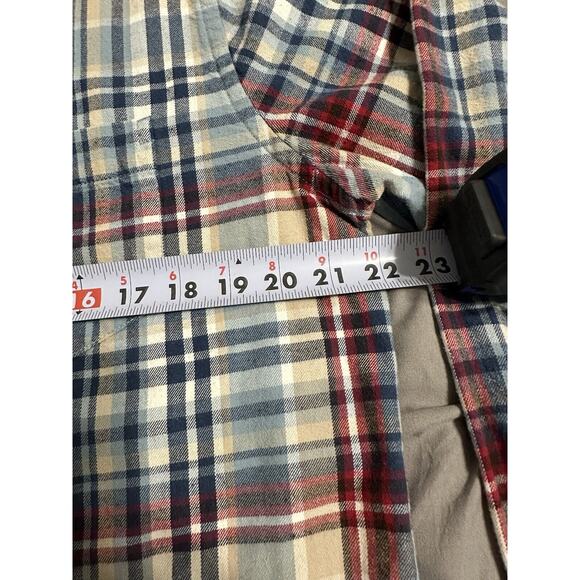 Merona Mens Flannel Shirt Sz Med. Button Down Cotton Long Sleeve Blue Red Tan - Picture 9 of 11